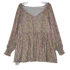 Women's Bohemian Floral Print Long Sleeve Blouse Tops 2XL NWT.